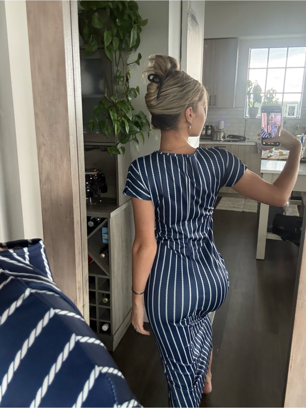 Striped Navy Knot-Front Midi Dress (Size Small) - Picture 2 of 5
